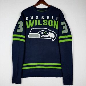 NFLPA Seattle Seahawks Russell Wilson 3 Navy Knit Sweater Mens XL NFL Football
